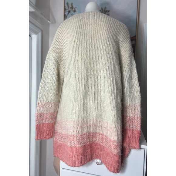 Promesa Beige Pink Ombre Open Knit Cardigan Long Sweater Size Medium Large - Picture 4 of 6